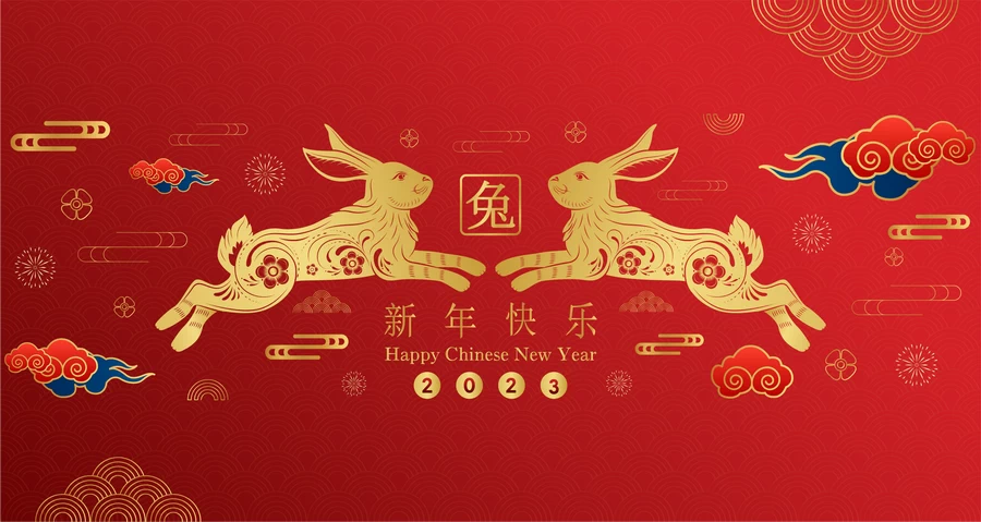 2023兔年中国风新年春节剪纸风节日宣传插画海报背景展板AI素材【013】